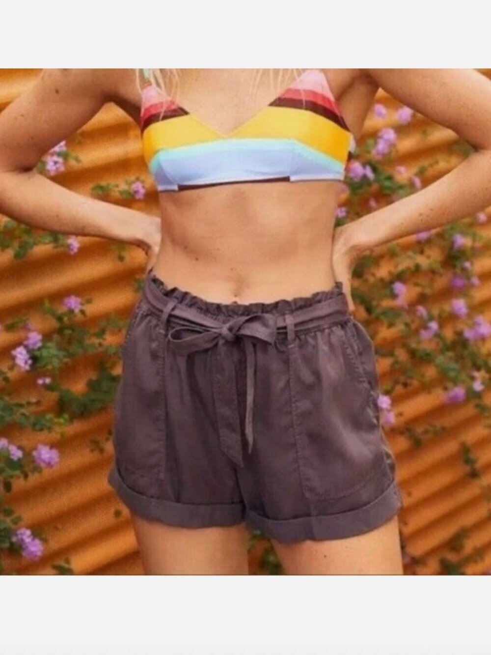 Aerie Brown Sustainable Stretch Shorts Paperbag Tie-Waist Pockets Size XL NWT